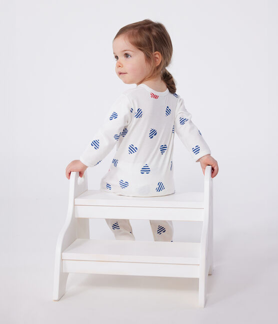 Pyjama bébé en coton cœurs rayé blanc MARSHMALLOW/blanc MULTICO