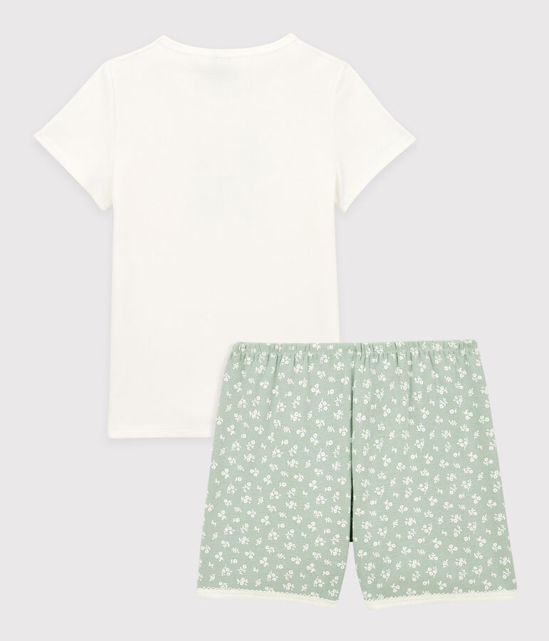 Pyjacourt fleurs petite fille en coton blanc/vert