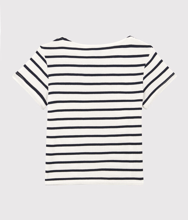 T-shirt manches courtes en coton bio enfant fille blanc/bleu