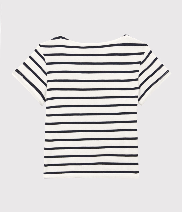 T-shirt manches courtes en coton bio enfant fille blanc/bleu