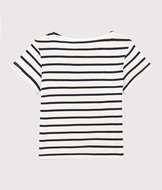 T-shirt manches courtes en coton bio enfant fille blanc MARSHMALLOW/bleu SMOKING