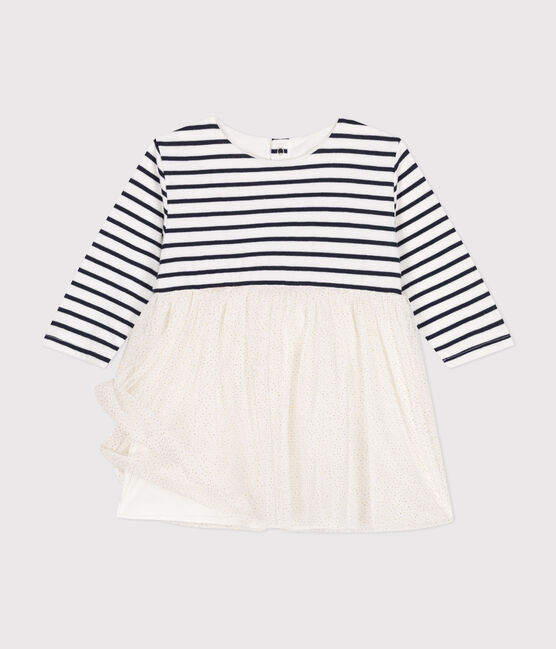 Robe en tubique rayé et tulle bébé blanc MARSHMALLOW/blanc MULTICO