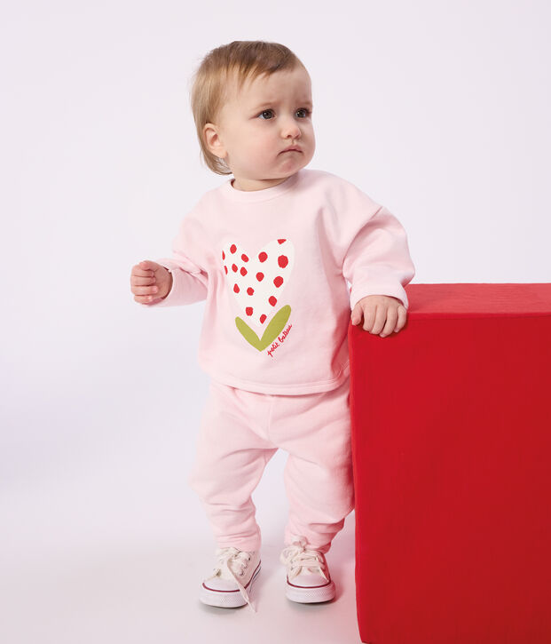 Sweatshirt &agrave; capuche b&eacute;b&eacute; en coton &agrave; motifs rose clair