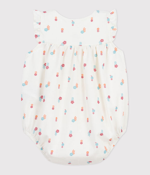 Barboteuse b&eacute;b&eacute; en coton, imprim&eacute; petites fleurs champ&ecirc;tres blanc/multicouleur