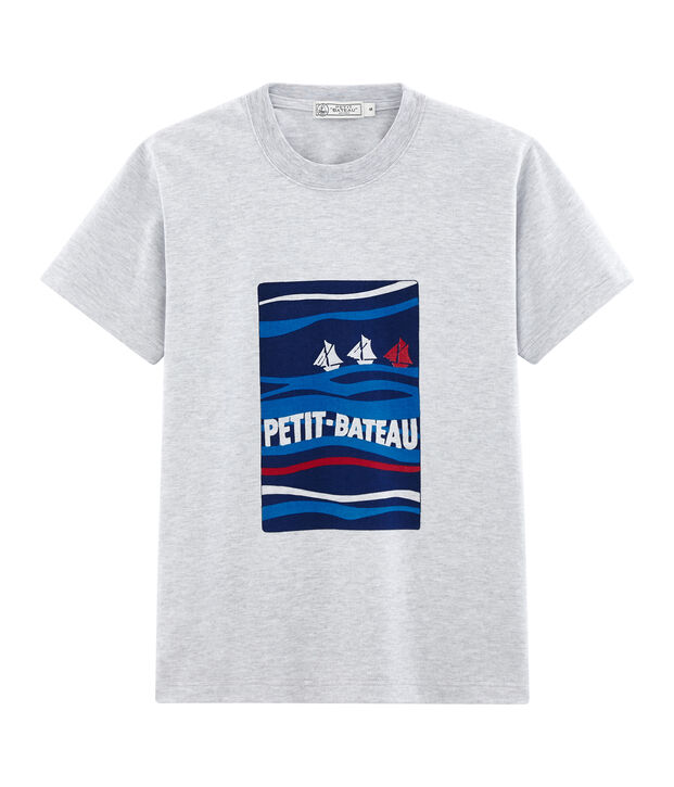 Tee-shirt mixte motif carte postale gris