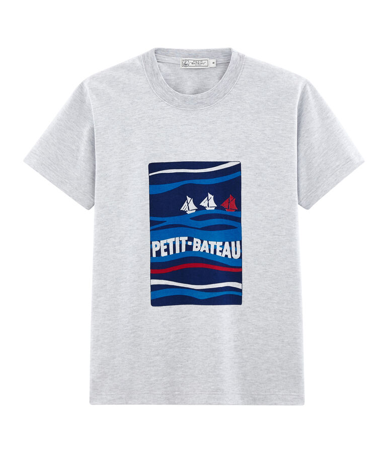 Tee-shirt mixte motif carte postale gris