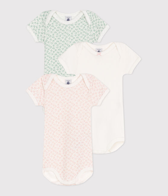 Lot de 3 bodies manches courtes en coton fleuri bébé variante 1