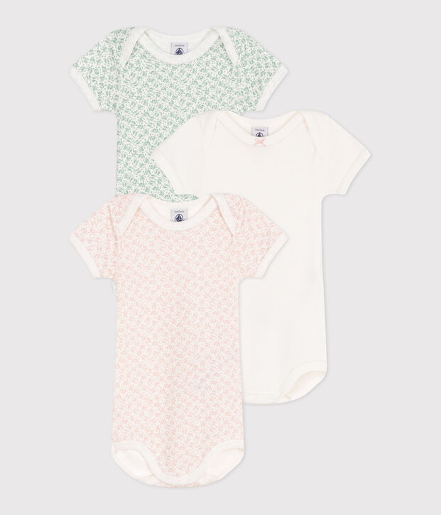 Lot de 3 bodies manches courtes en coton fleuri b&eacute;b&eacute; multicouleur