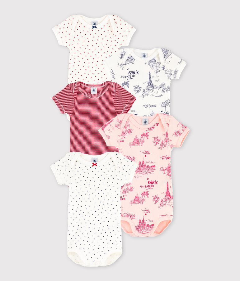 Lot de 5 bodies manches courtes b&eacute;b&eacute; fille multicouleur