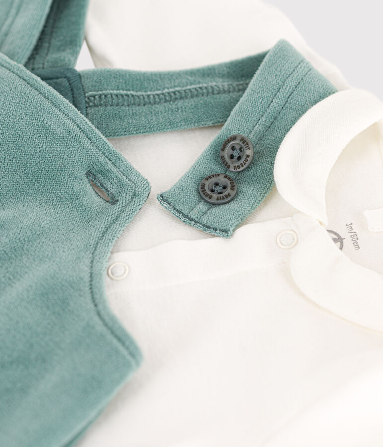Ensemble salopette en velours et body b&eacute;b&eacute; vert BRUT