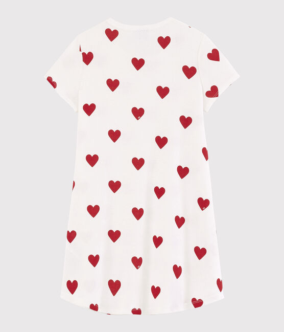 Chemise de nuit coeur petite fille en coton blanc MARSHMALLOW/rouge TERKUIT