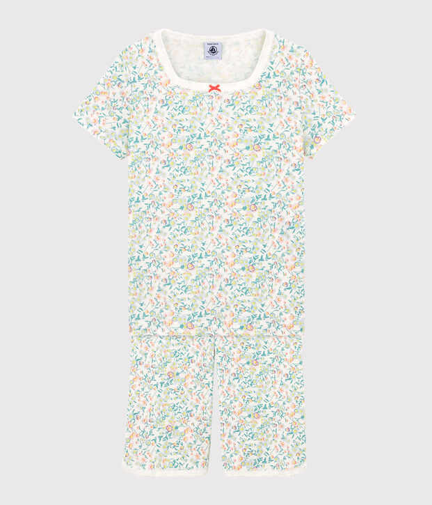 Pyjacourt petite fille en c&ocirc;te blanc/multicouleur