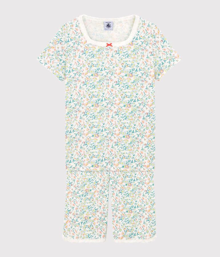 Pyjacourt petite fille en c&ocirc;te blanc/multicouleur
