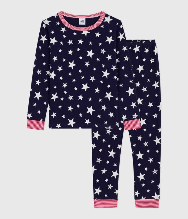 Pyjama enfant en coton  tr&egrave;s ajust&eacute; imprim&eacute; &eacute;toiles bleu/blanc