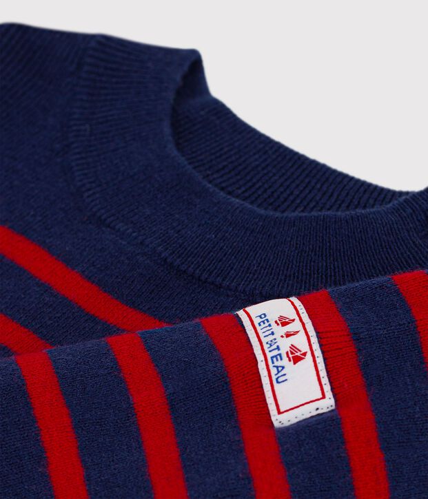 Pull marin b&eacute;b&eacute; en laine et coton &agrave; rayures bleu/rouge