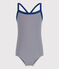 Maillot de bain 1 pièce à rayures enfant fille bleu MEDIEVAL/blanc MARSHMALLOW
