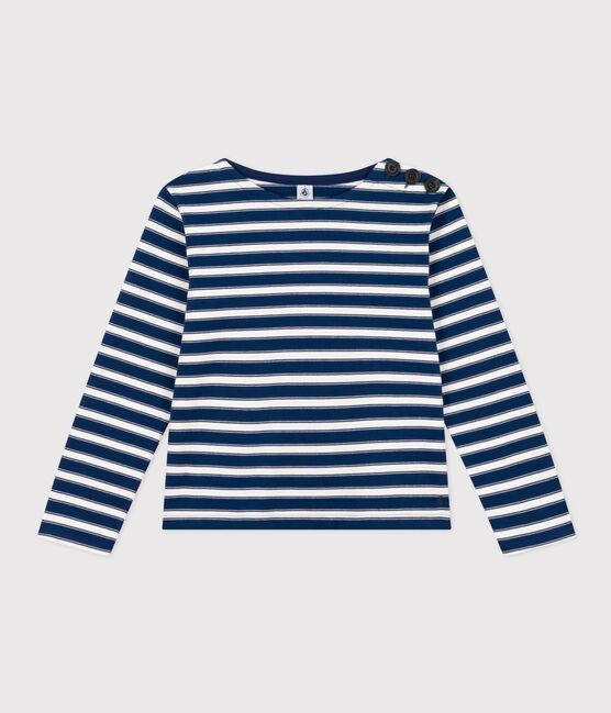 Marinière boutonnée en coton Femme bleu MEDIEVAL/blanc MARSHMALLOW