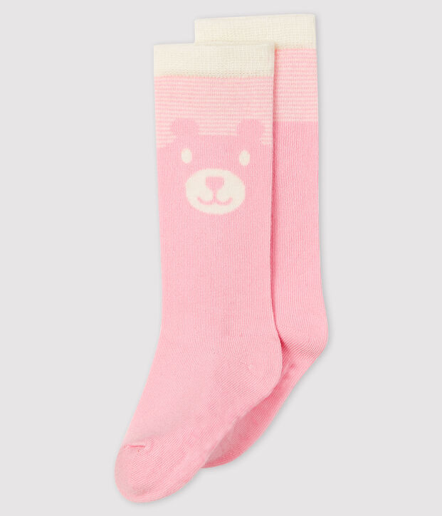 Chaussettes hautes b&eacute;b&eacute; rose/blanc