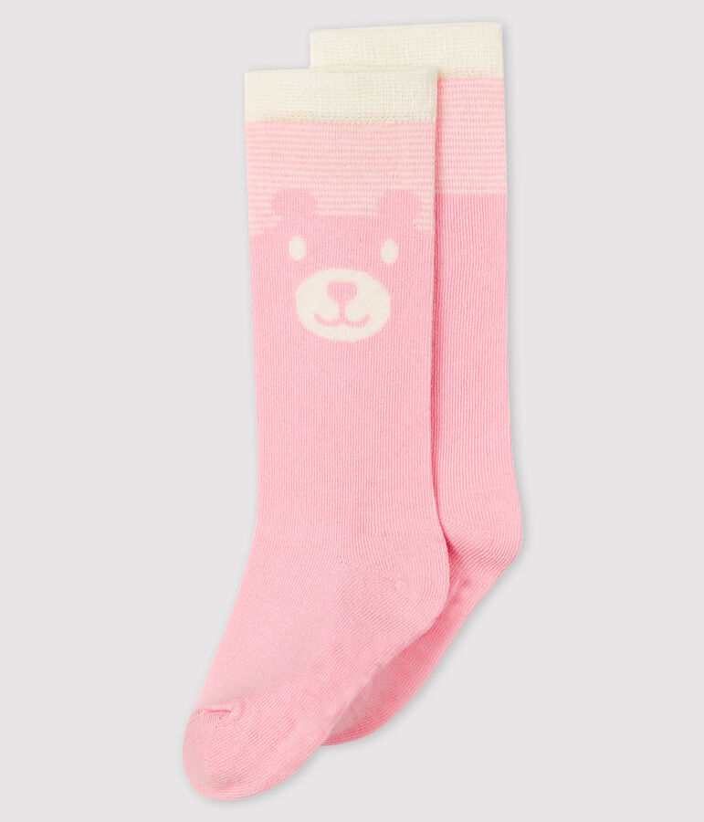 Chaussettes hautes b&eacute;b&eacute; rose/blanc