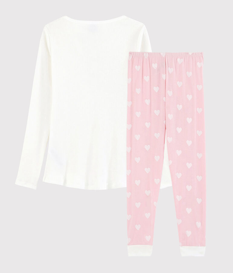 Pyjama fille-femme en coton blanc/rose