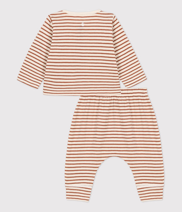 Ensemble 2 pi&egrave;ces b&eacute;b&eacute; &agrave; rayures en tubique en coton &eacute;cru/marron/&eacute;cru
