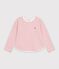 Tee-shirt enfant manches longues &agrave; rayures rose/&eacute;cru