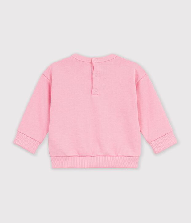Sweatshirt b&eacute;b&eacute; en coton uni et son logo imprim&eacute; rose clair