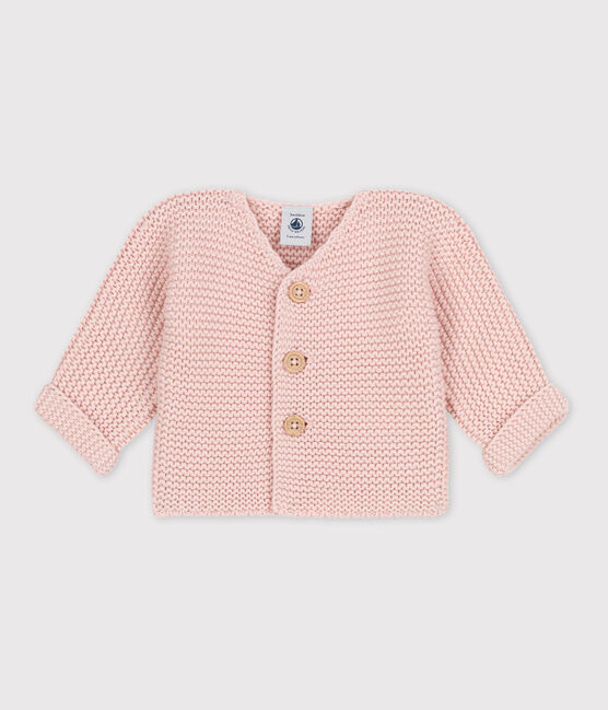 Cardigan bébé tricot point mousse en coton rose SALINE
