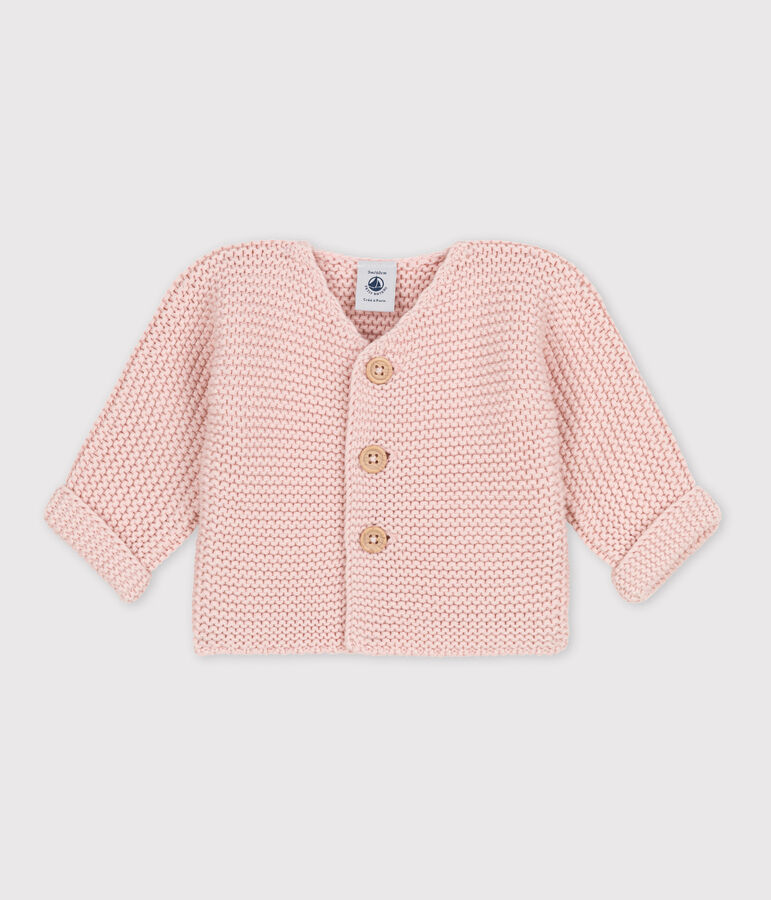 Cardigan b&eacute;b&eacute; tricot point mousse en coton rose SALINE