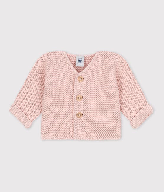 Cardigan bébé tricot point mousse en coton rose SALINE