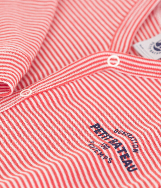 Pyjama b&eacute;b&eacute; sans pieds milleraies en coton orange/blanc