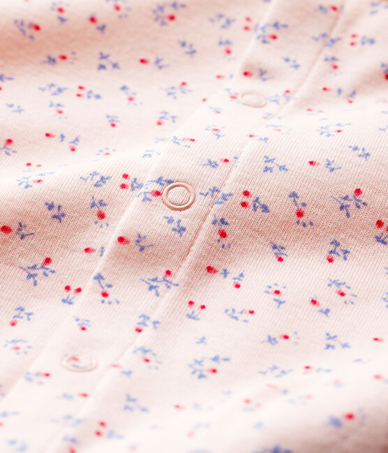 Dors-bien rose à col bébé en coton biologique rose FLEUR/blanc MULTICO