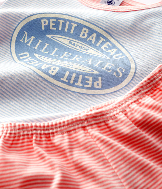 Pyjacourt milleraies colorés petite fille en coton bleu JASMIN/blanc MULTICO