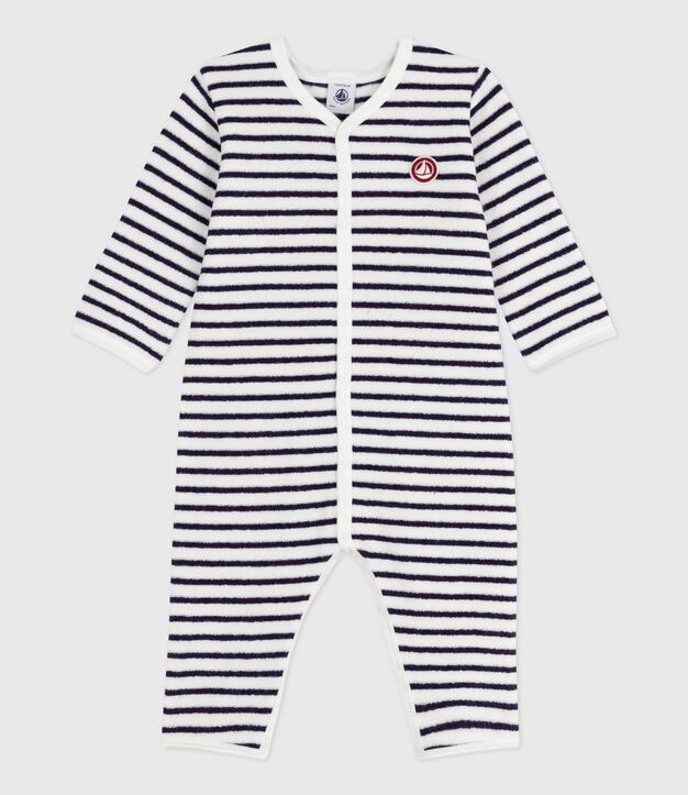 Pyjama b&eacute;b&eacute; en coton sans pieds imprim&eacute; rayures bleu/bleu