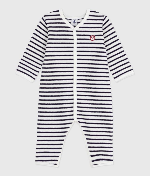 Pyjama b&eacute;b&eacute; en coton sans pieds imprim&eacute; rayures bleu/bleu