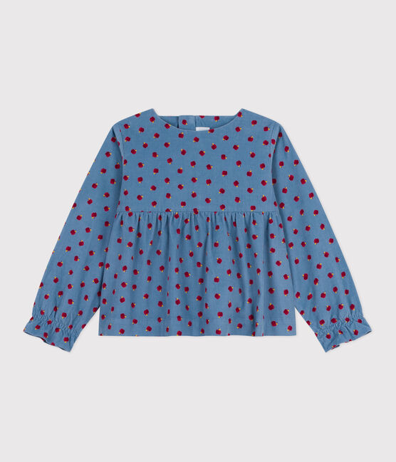 Blouse enfant en velours manches longues imprimée bleu ADRIATIC/ MULTICO