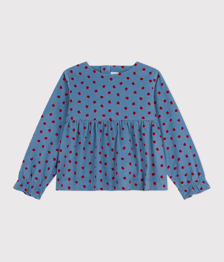 Blouse enfant en velours manches longues imprim&eacute;e bleu ADRIATIC/ MULTICO