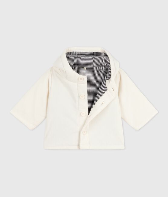 Veste bébé ouatinée en velours brodé et doublure milleraies écru MILK