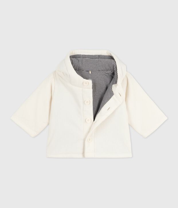 Veste b&eacute;b&eacute; ouatin&eacute;e en velours brod&eacute; et doublure milleraies blanc cass&eacute;