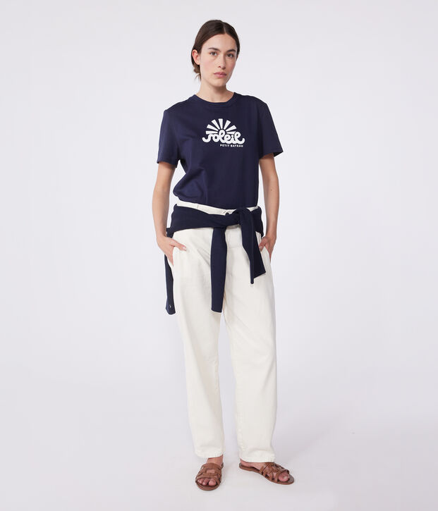 Tee-shirt Femme Le Droit en coton uni bleu marine