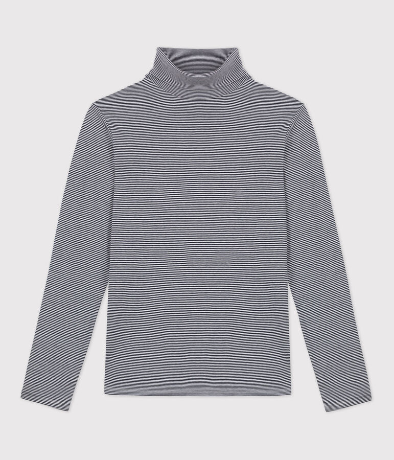 Tee-shirt col roul&eacute; L'ICONIQUE en coton BIO Femme bleu SMOKING/blanc MARSHMALLOW