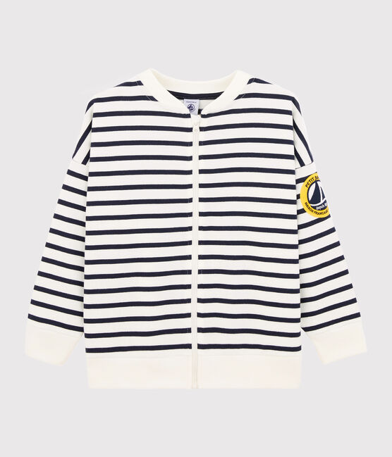 Cardigan enfant garçon blanc MARSHMALLOW/bleu SMOKING