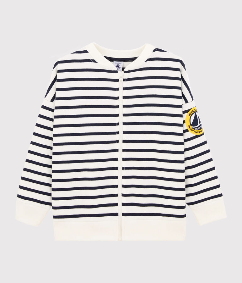 Cardigan enfant gar&ccedil;on blanc MARSHMALLOW/bleu SMOKING