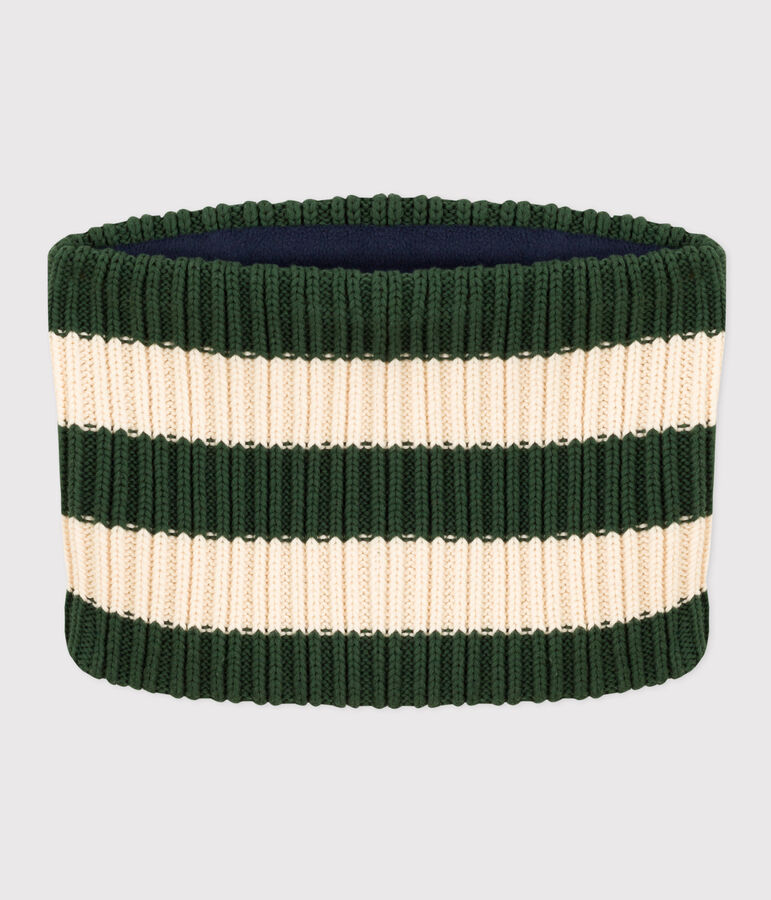Snood ray&eacute; en tricot doubl&eacute; en polaire b&eacute;b&eacute;/enfant gar&ccedil;on-fille vert/&eacute;cru