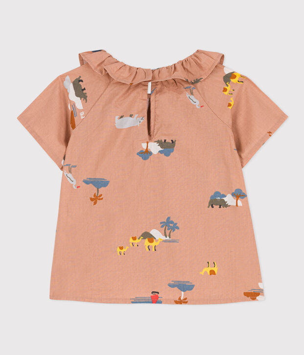 Blouse manches courtes b&eacute;b&eacute; en popeline imprim&eacute;e beige/multicouleur