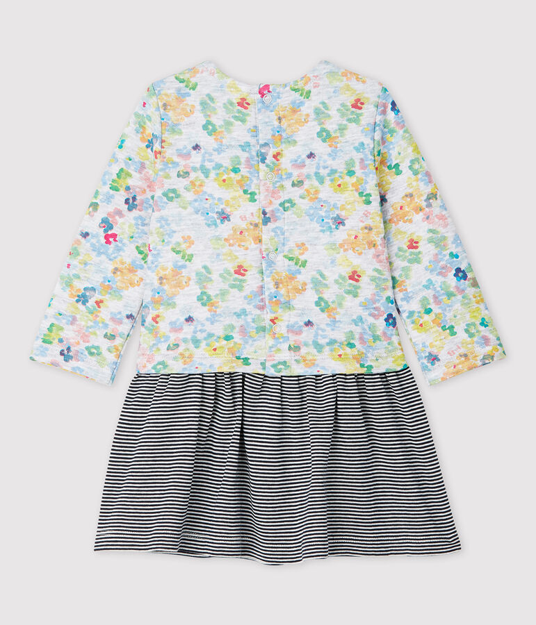 Robe manches longues en jersey b&eacute;b&eacute; fille gris POUSSIERE/blanc MULTICO