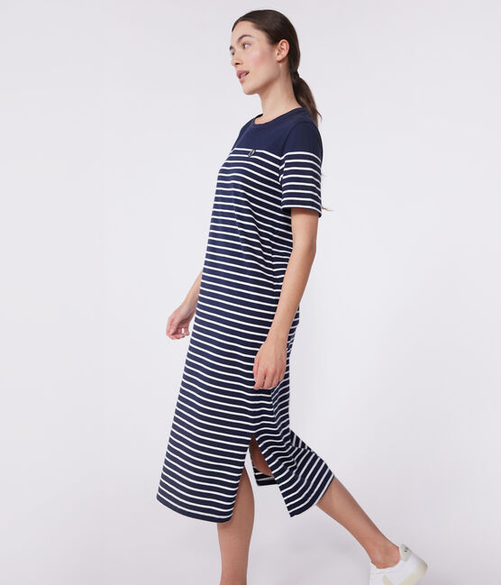 Robe longue femme en coton à rayures bleu SMOKING/blanc MARSHMALLOW