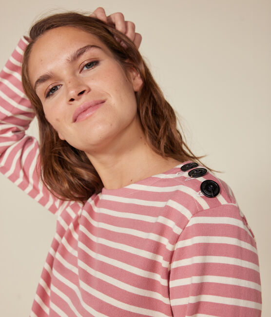 Marinière boutonnée en coton Femme rose ROSEWOOD/ AVALANCHE