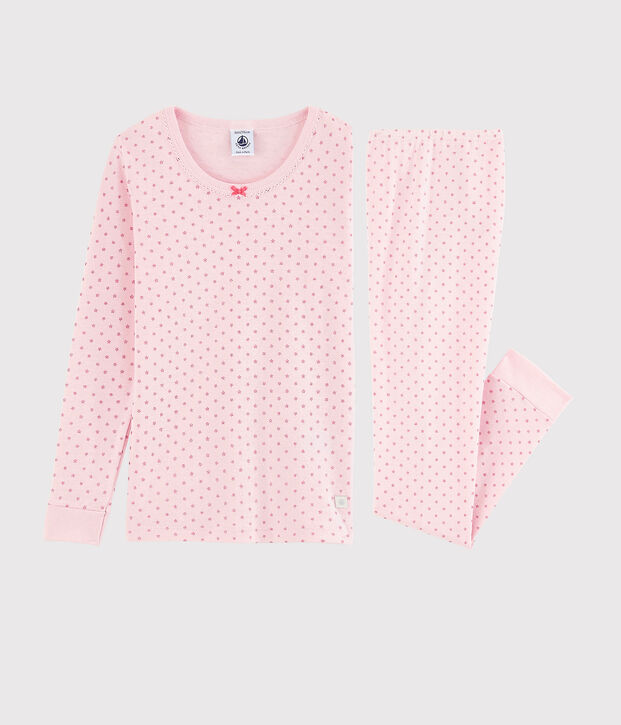 Pyjama snugfit &agrave; &eacute;toiles petite fille en coton rose/orange/gris
