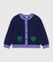 Cardigan enfant en laine et coton uni bleu marine